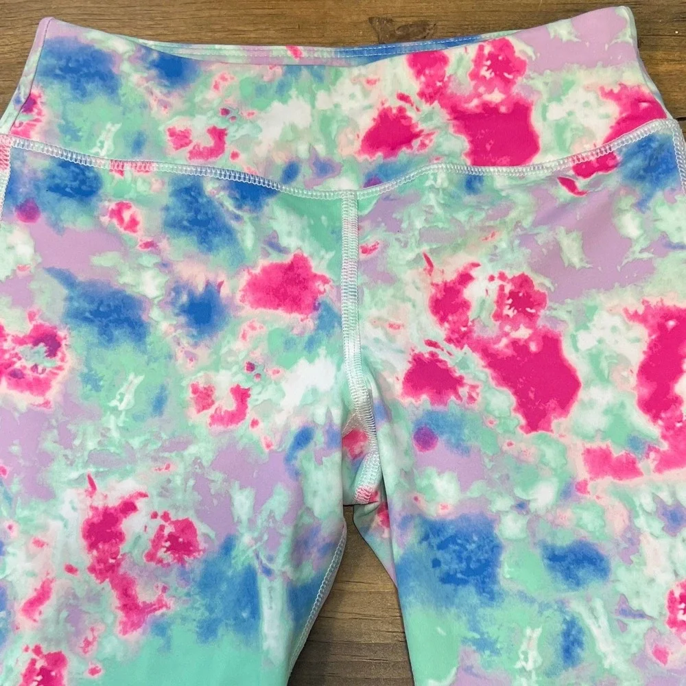 Girls Avia Active Capri Leggings Size M (7-8) Tie Dye Pink‎ Blue Green Purple